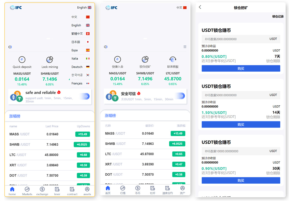 全新多语言交易所UI,锁仓挖矿与币币秒合约功能,附VUE前端源码