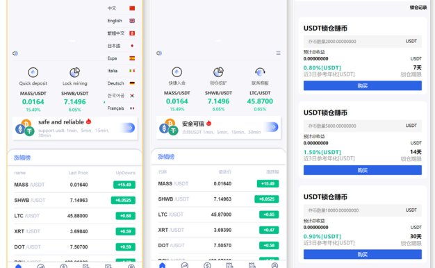 全新多语言交易所UI,锁仓挖矿与币币秒合约功能,附VUE前端源码